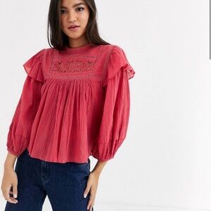 Free People Laura Cotton Ruffled Top Size Small NWOT